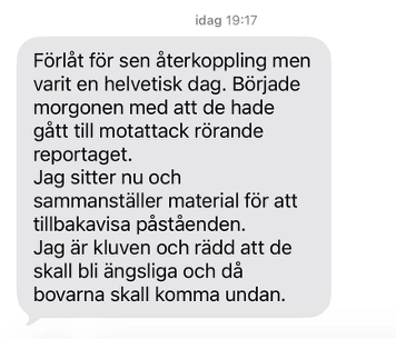 SMS från ”Affärsmannen” om att han sammanställer material för att tillbakavisa påståenden